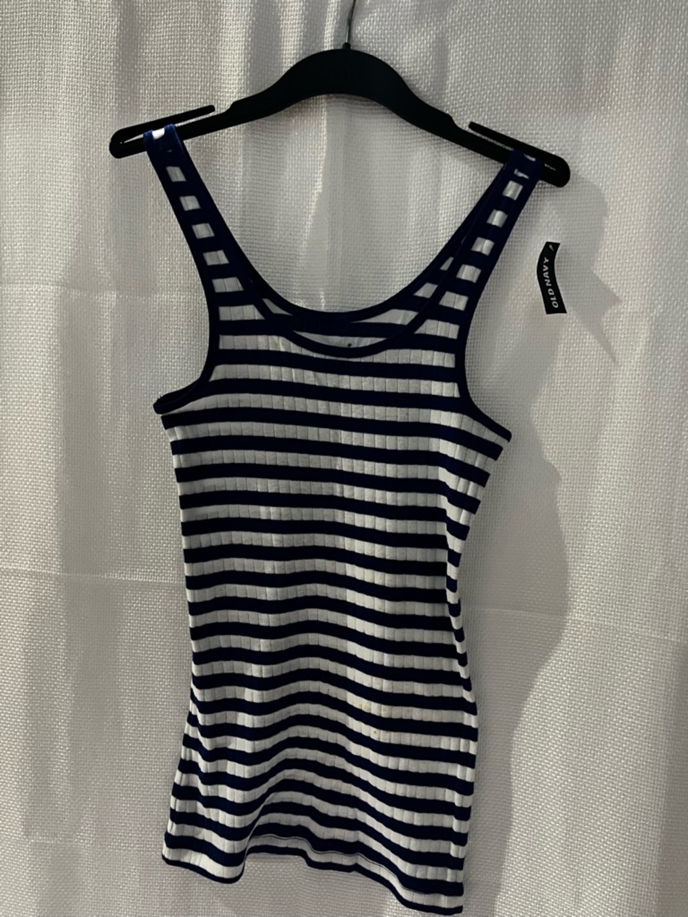 Old Navy Navy and White Striped Ribbed Tank Top